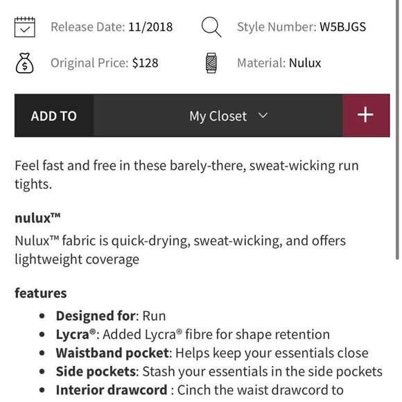 Lululemon Fast & Free 7/8 Tight II *Nulux 25"
Violet Red - Picture 5 of 11